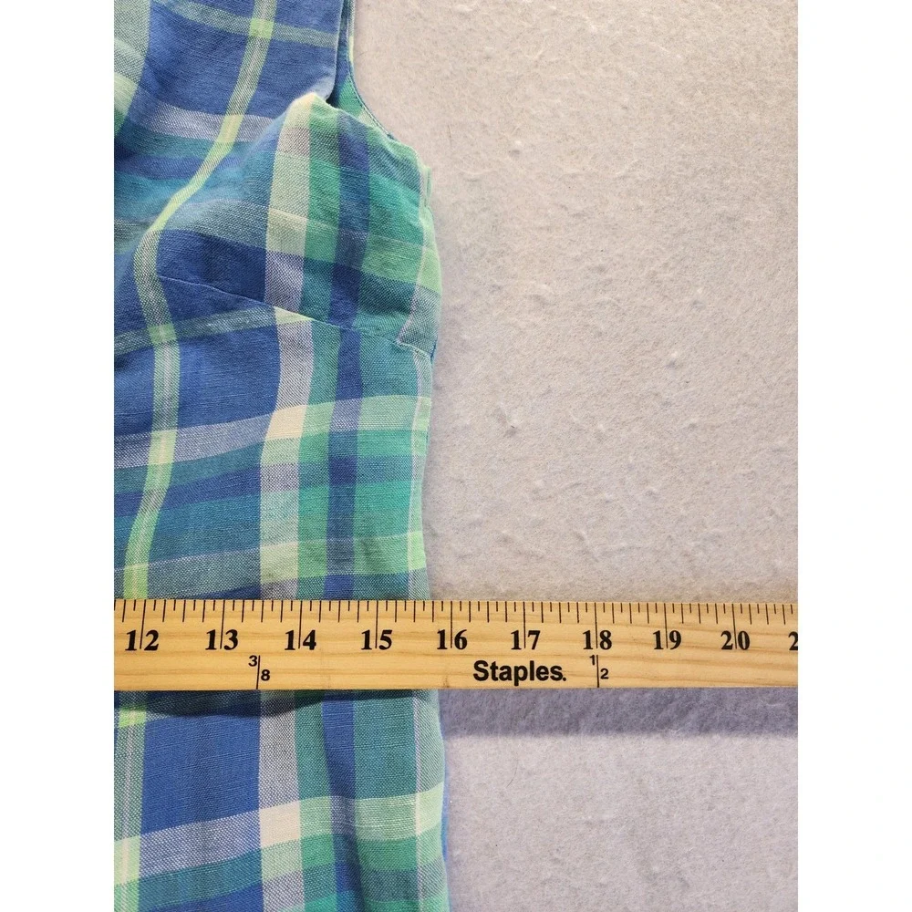 Paraphrase Women Blue Green Plaid Linen Blend Sleeveless Sheath Dress‎ Size 4